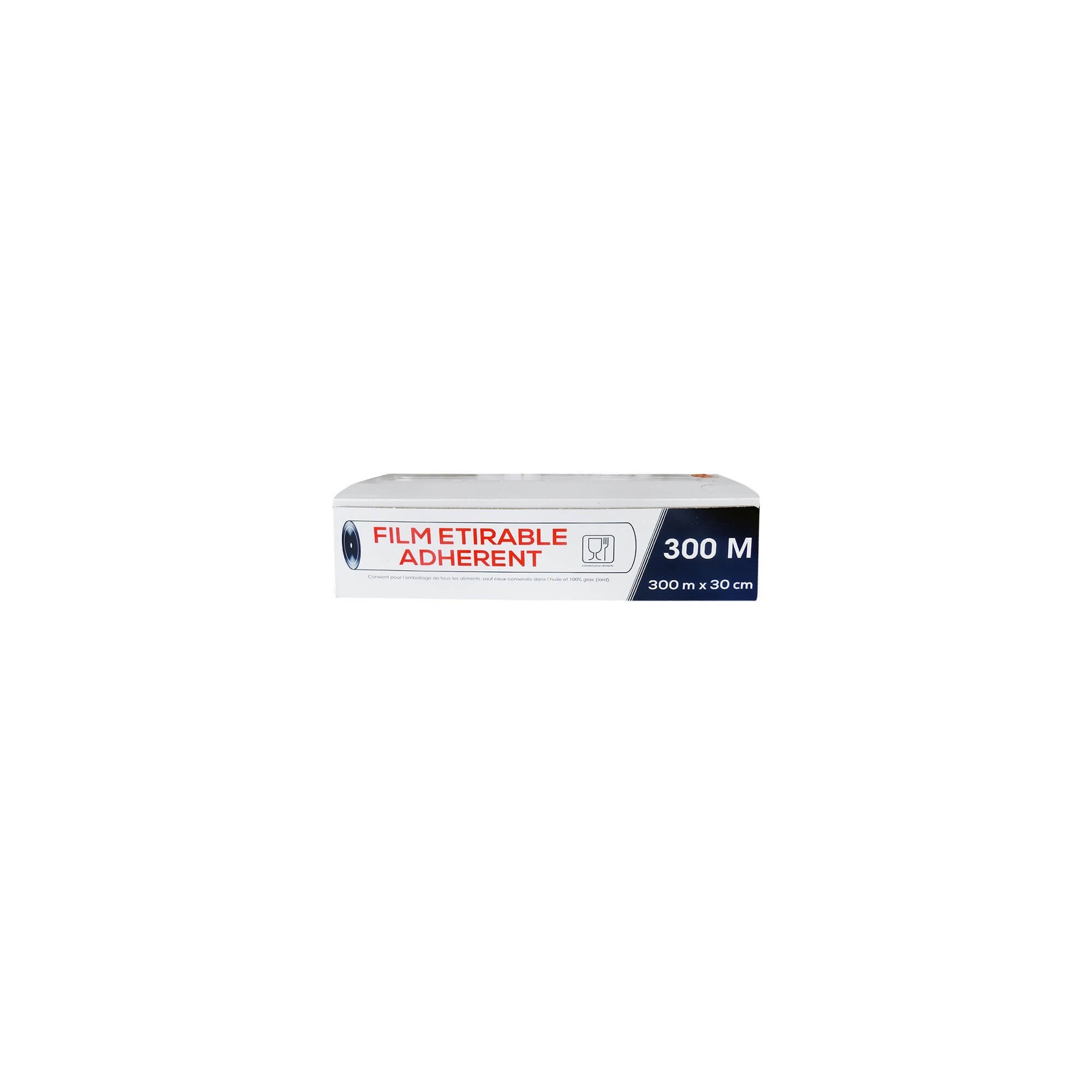 Film alimentaire étirable 30cmx300m rouleau en boîte distributrice