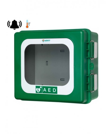 Armoire ARKY verte avec alarme et chauffage pour défibrillateur
