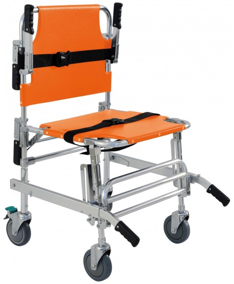 Chaise d'évacuation pliante orange à 4 roues