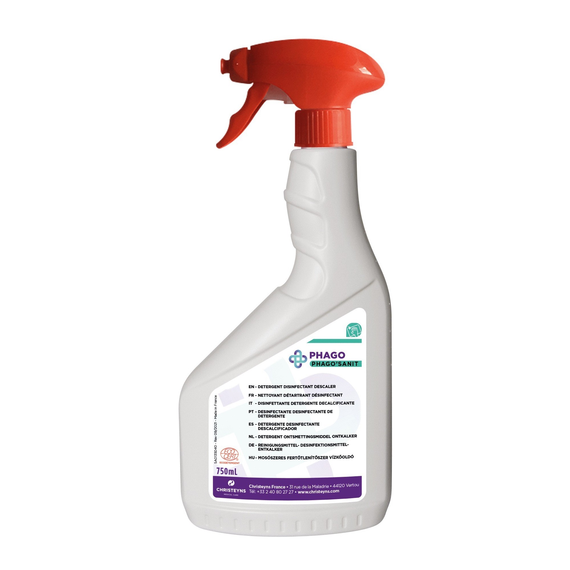 Spray détergent détartrant désinfectant ECOCERT PHAGO'SANIT - CHRISTEYNS