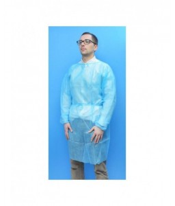 Surblouse jetable bleue avec liens et poignets élastiqués