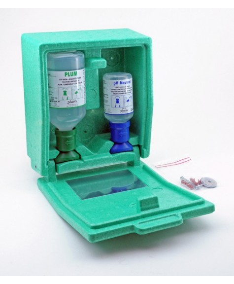 Station murale fermée avec douches oculaires 500mL Nacl + pH Neutral 200mL - PLUM